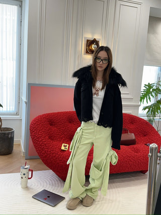 BLUMARINE - KNIT+FUR CARDIGAN / BLACK