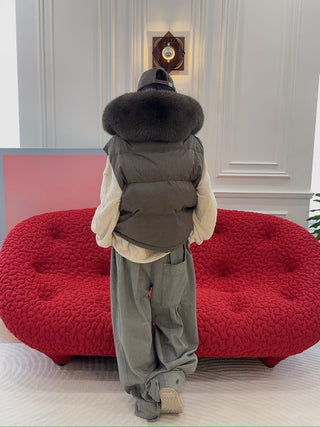 YVES SALOMON - VEST MADE WITH LORO PIANA FLANNEL FABRIC/FOX / EARTH