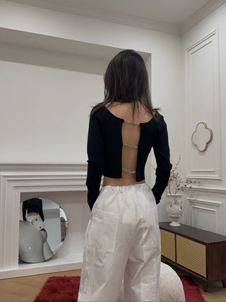 CHRISTOPHER ESBER - LONG SLEEVE CRYSTAL LATTICE TOP