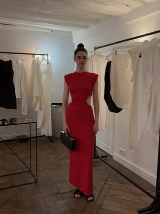 BEVZA LONG DRESS WITH SIDE CUTS