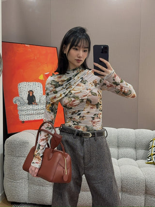 MAGDA BUTRYM - Ruched cape-effect top in floral print