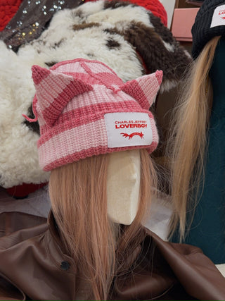 LOVERBOY - CHUNKY EARS BEANIE in PINK STRIPE