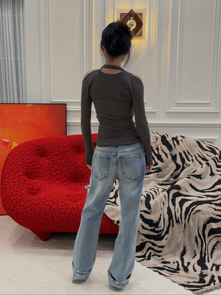 COPERNI LONG SLEEVE CUT-OUT KNIT TOP