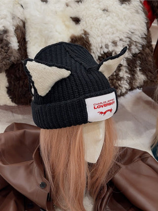 LOVERBOY - CHUNKY EARS BEANIE in Black and ECRU