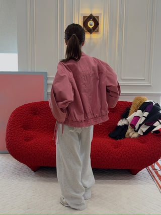BLUMARINE DENIM BOMBER JACKET BUBBLEGUM