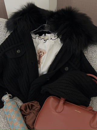 BLUMARINE - KNIT+FUR CARDIGAN / BLACK