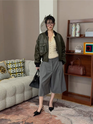 THE MANNEI LE MANS CROPPED BOMBER GREEN
