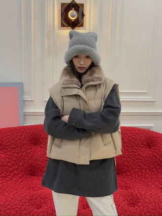 YVES SALOMON - Flannel gilet with sable fur collar