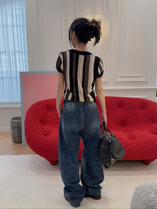 VAILLANT - KNIT TOP STRIPED W/ CONTRAST NECKLINE & CUFF / STRIPES