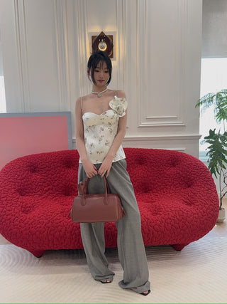 MAGDA BUTRYM - Flower appliqué silk tank in cream print