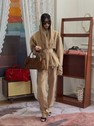 MAGDA BUTRYM - Draped Collar Viscose And Linen Jacket in Beige