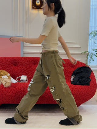 DARKPARK - RIRI - PAILLETTES SHREDDED PAPER BAG PANTS