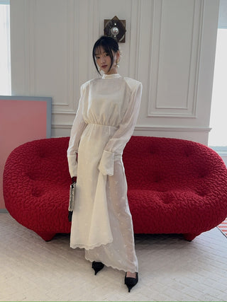 MAGDA BUTRYM - Embroidered High-Neck Midi Dress with Blouson Bodice