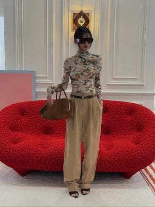 MAGDA BUTRYM - Pleated Tapered Trousers in Beige