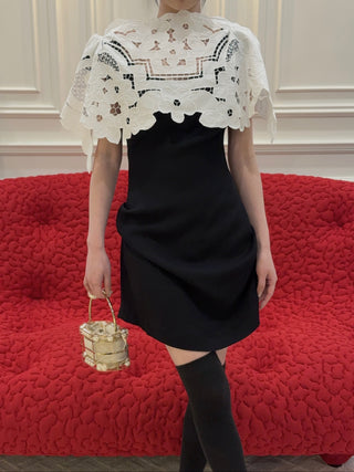 RXQUETTE - UPCYCLED RICHELIEU VEIL DRESS / BLACK WITH OFFWHITE