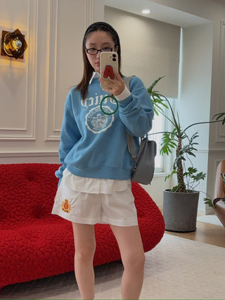 SPORTY & RICH - NY Crest Poplin Short in White