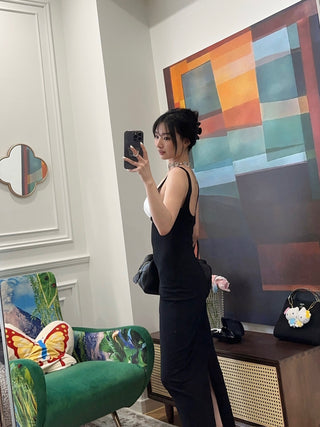 ROWEN ROSE Sleeveless Jersey Long Dress with Gathered Neckline