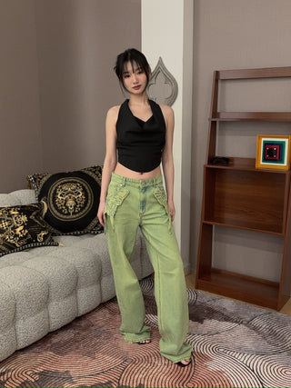 BLUMARINE - Wide Leg Jeans with Butterfly Embroidery