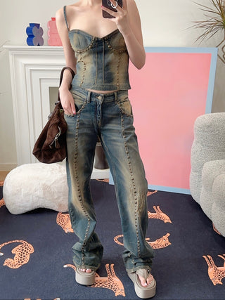 BLUMARINE BOYFRIEND JEANS WITH STUDS AND LOGO