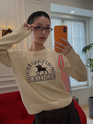 SPORTY & RICH - Polo Club Knitted Sweater in Cream