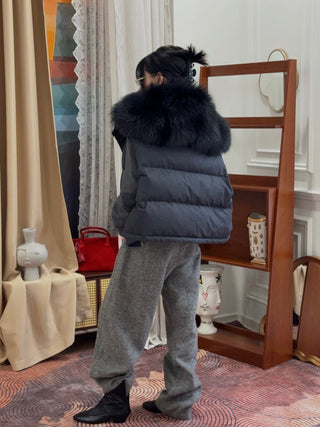 YVES SALOMON - VEST MADE WITH LORO PIANA FLANNEL FABRIC/FOX