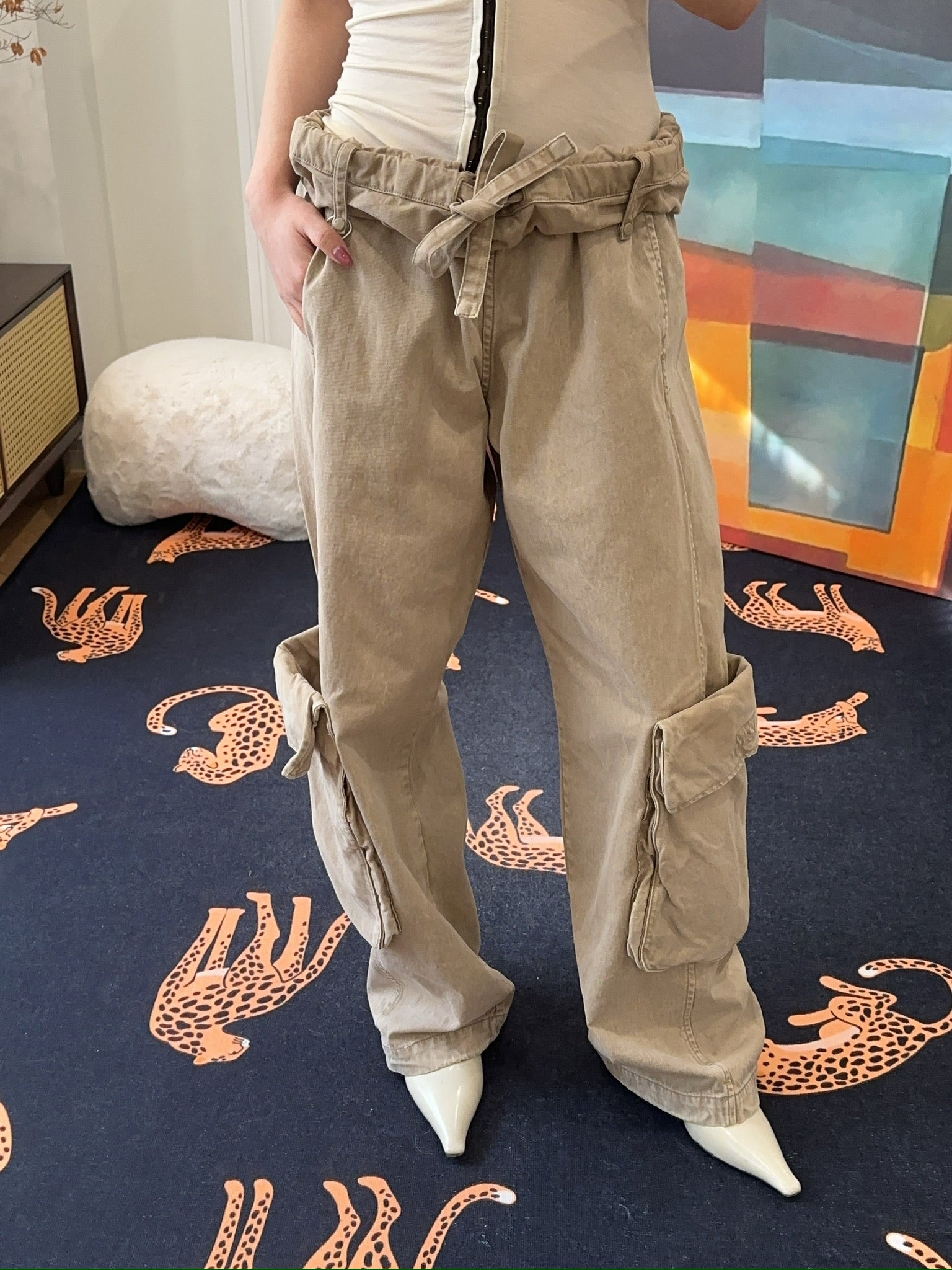 OPEN YY】 WASHED ROLLED CARGO PANTS S