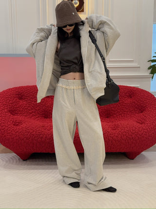 MAGDA BUTRYM - Lace-trimmed corduroy zip hoodie in grey