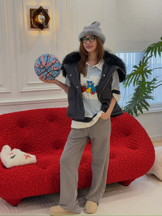 YVES SALOMON - VEST MADE WITH LORO PIANA FLANNEL FABRIC/FOX