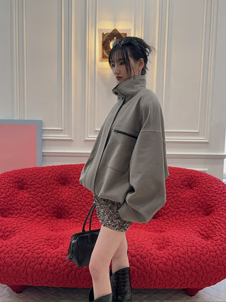 THE MANNEI - Snap-collar Bomber Jacket in Grey