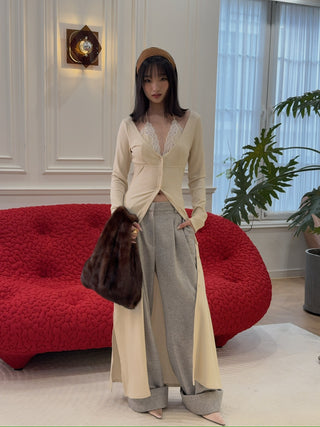 VAILLANT - RIBBED JERSEY CARDIGAN DRESS WITH BUILT-IN BRA / ECRU