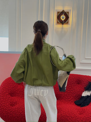 SIMONETTA - PIAVE - LEATHER BOMBER / GREEN PEPPER