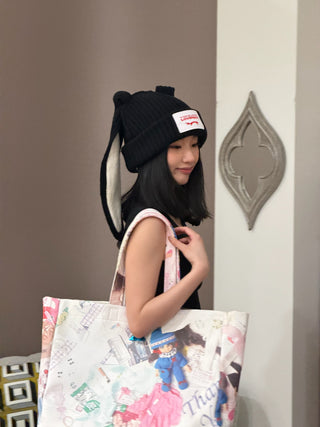 LOVERBOY - Chunky Rabbit Beanie in Black Ecru