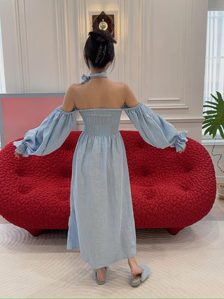 SLEEPER - ATLANTA LINEN DRESS IN AZURE BLUE