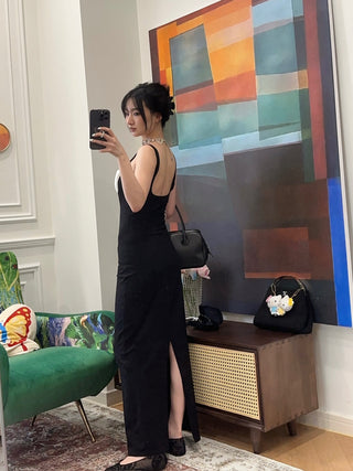 ROWEN ROSE Sleeveless Jersey Long Dress with Gathered Neckline