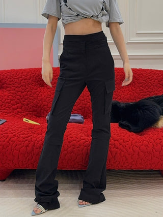 ANDREADAMO - FLARE PANTS WITH STRAPS / BLACK