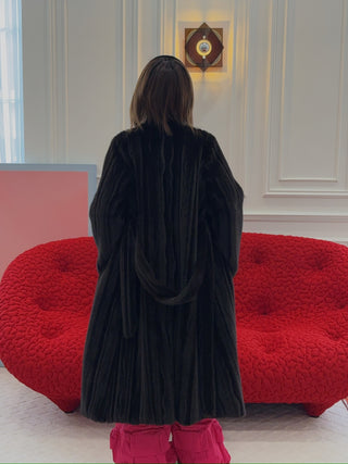 THE LAURENT - ROW DEEP BROWN ROUND FUR COAT / MAHOGANY