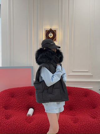 YVES SALOMON - VEST MADE WITH LORO PIANA FLANNEL FABRIC/FOX