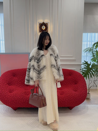 YVES SALOMON - JACKET FOX BANDS/MERINOS KNITWEAR / NUANCE INUIT