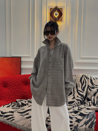 THE MANNEI - Wool Shirt in Beige/Grey