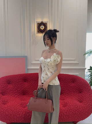 MAGDA BUTRYM - Flower appliqué silk tank in cream print