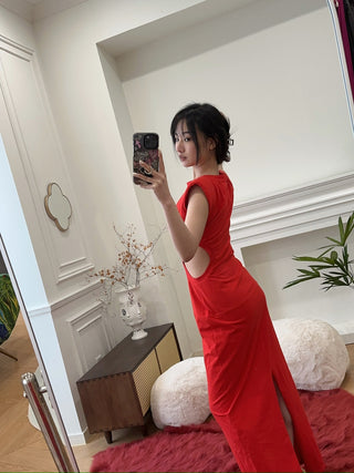BEVZA LONG DRESS WITH SIDE CUTS