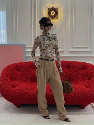 MAGDA BUTRYM - Pleated Tapered Trousers in Beige