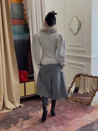 BLUMARINE - Wool Jumper With Fur-Trimmed Neckline in Ice Grey