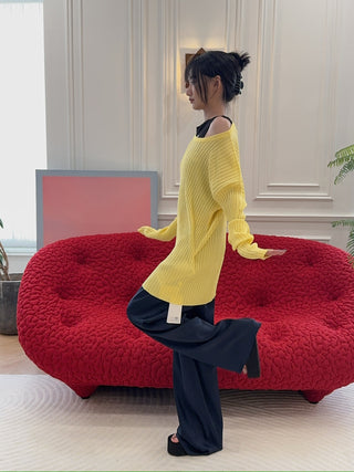MM6 - FLUTED TEXTURE KNITWEAR / LEMON