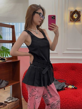 OPEN YY BELTED PLEATED MINI DRESS