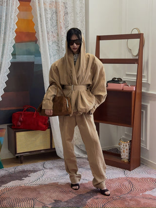 MAGDA BUTRYM - Draped Collar Viscose And Linen Jacket in Beige