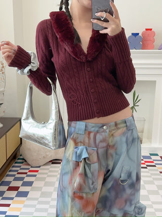 BLUMARINE CARDIGAN WITH FAUX FUR COLLAR