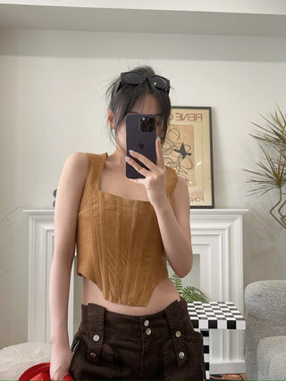 GIUSEPPE DI MORABITO SUEDE LEATHER BUSTIER TOP