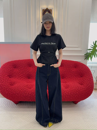 YOUSER - WAISTLINE CUT-OUT SHIRRING T-SHIRT