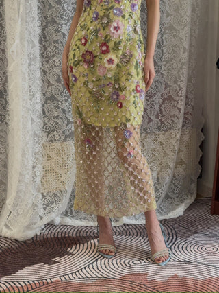 LA FUORI - Gilded Flora Midi Dress in Green